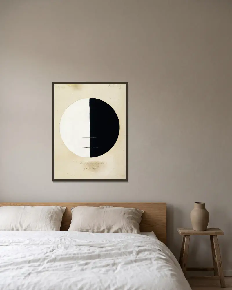 Buddhas Standpunkt im irdischen Leben Nr. 3 von Hilma af Klint gerahmt an einer Wand