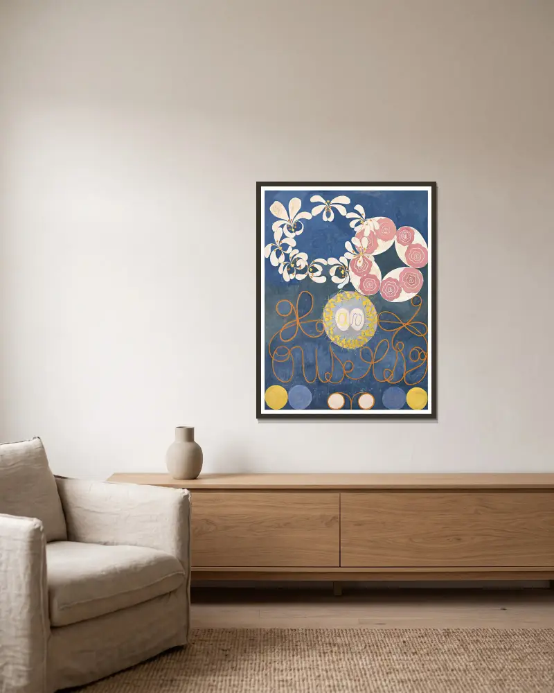 Barndomsgruppen IV av Hilma af Klint inramad på en vägg