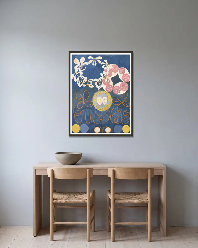 Barndomsgruppen IV av Hilma af Klint inramad på en vägg