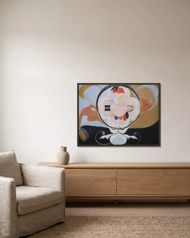 Evolution, nr 13, grupp VI av Hilma af Klint inramad på en vägg