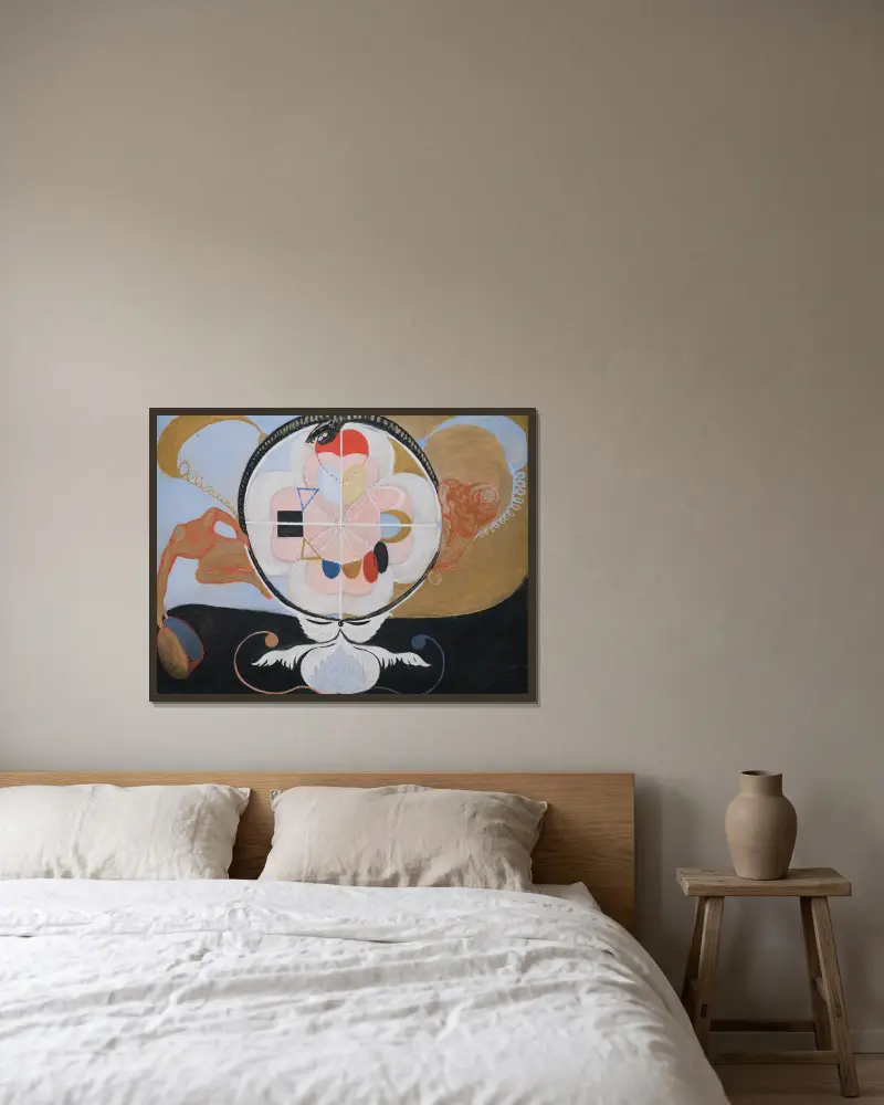 Evolution, nr 13, grupp VI av Hilma af Klint inramad på en vägg