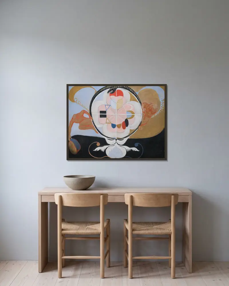 Evolution, nr 13, grupp VI av Hilma af Klint inramad på en vägg