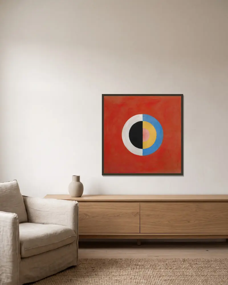 Grupp IX, SUW, nr 17. Svanen, nr 17 av Hilma af Klint inramad på en vägg