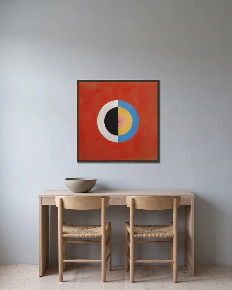 Grupp IX, SUW, nr 17. Svanen, nr 17 av Hilma af Klint inramad på en vägg