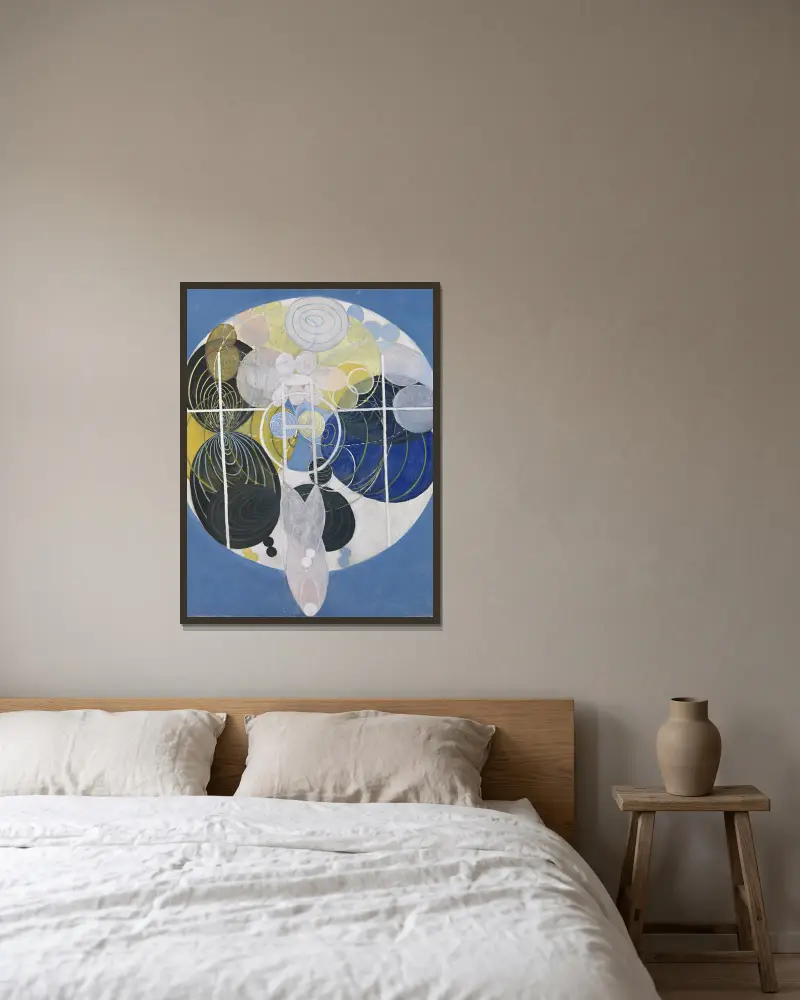 Die großen Figurenbilder Nr. 5, Gruppe 3 von Hilma af Klint gerahmt an einer Wand