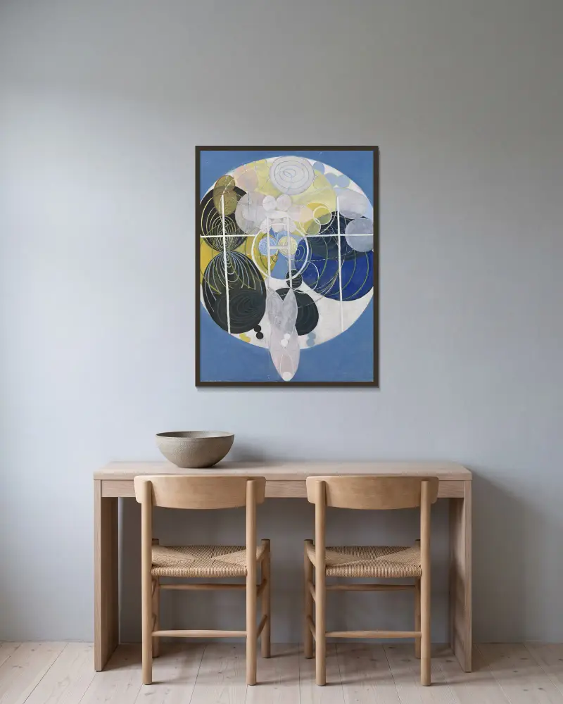Die großen Figurenbilder Nr. 5, Gruppe 3 von Hilma af Klint gerahmt an einer Wand