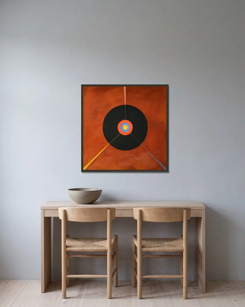 Svanen, nr 18 av Hilma af Klint inramad på en vägg