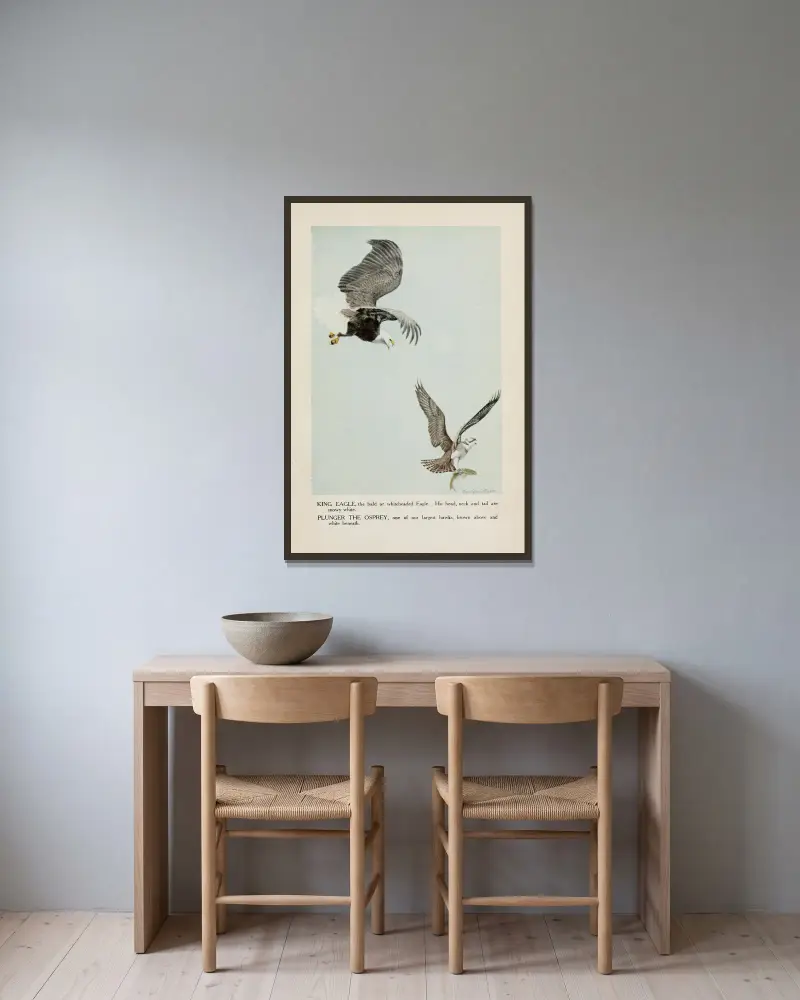 King Eagle, Plunger the Osprey av Louis Agassiz Fuertes inramad på en vägg