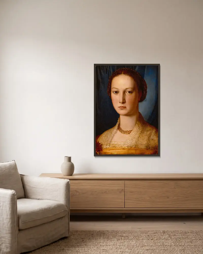 Costanza Da Sommaia von Agnolo Bronzino gerahmt an einer Wand