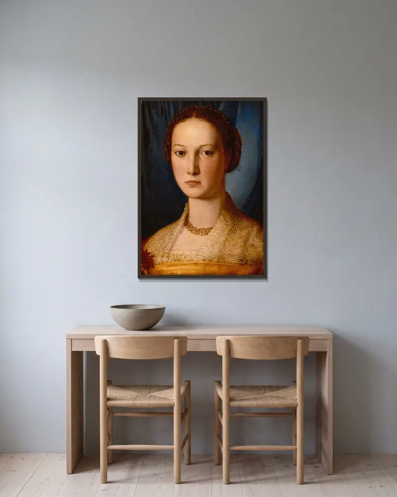 Costanza Da Sommaia von Agnolo Bronzino gerahmt an einer Wand