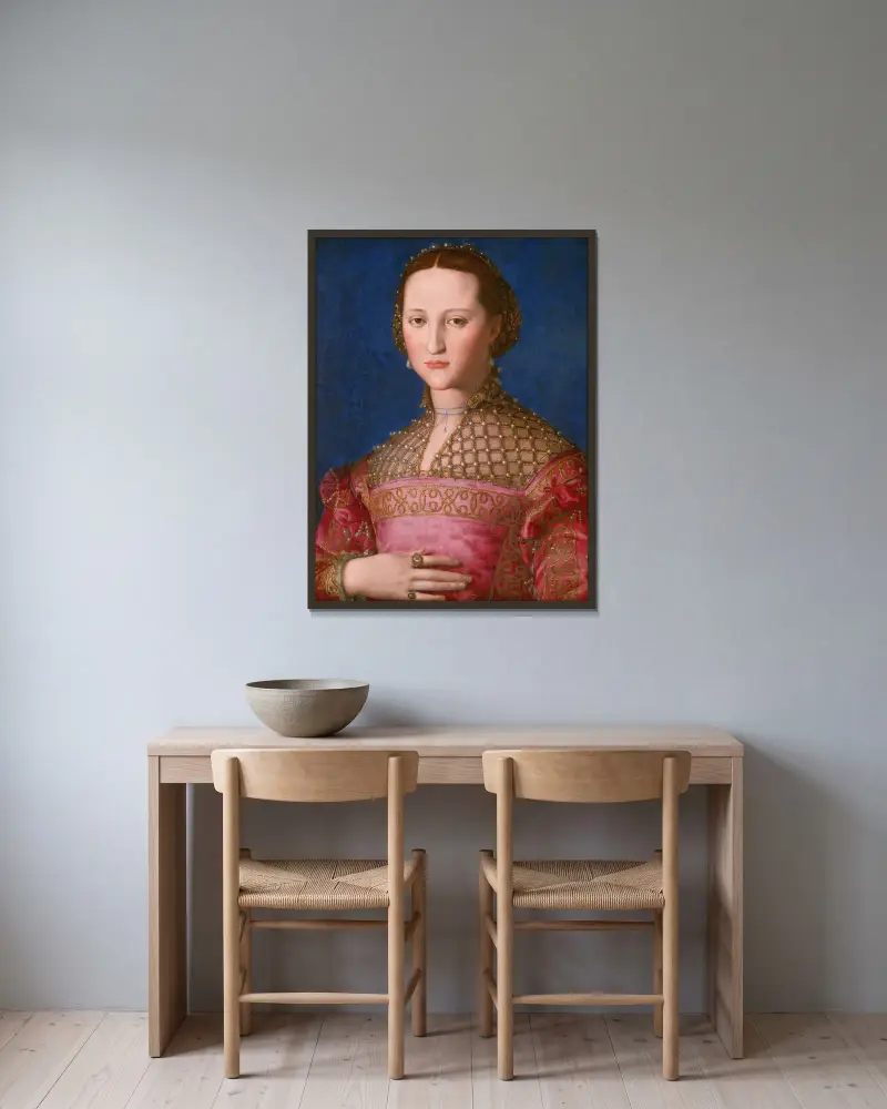 Eleonora von Toledo von Agnolo Bronzino gerahmt an einer Wand