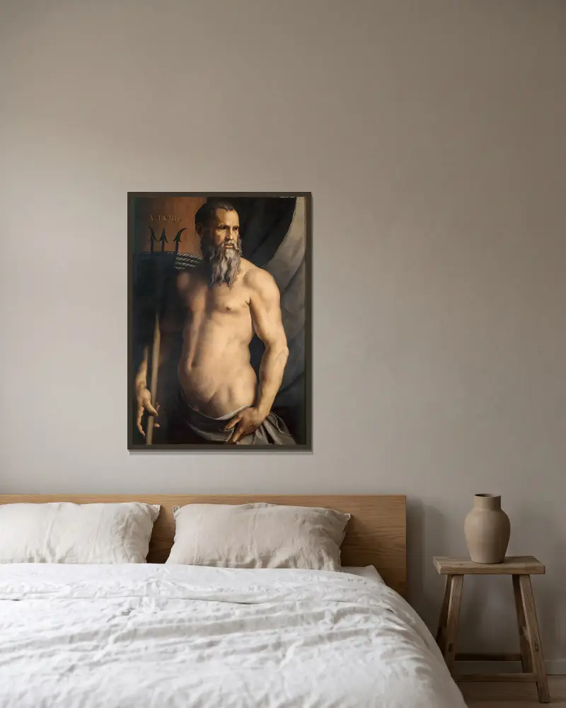 Porträtt av Andrea Doria som Neptunus av Agnolo Bronzino inramad på en vägg