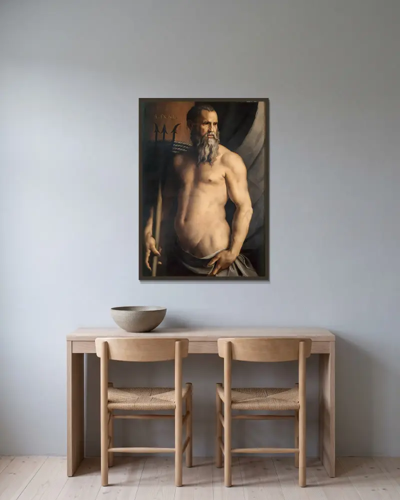 Porträtt av Andrea Doria som Neptunus av Agnolo Bronzino inramad på en vägg