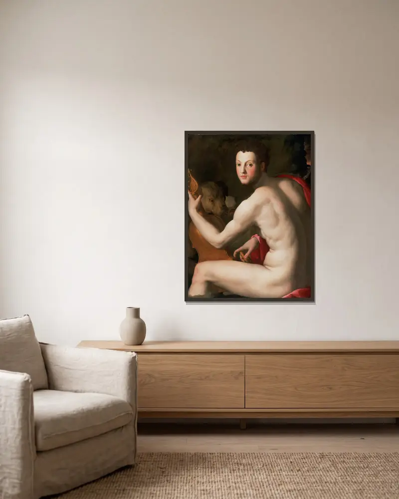 Porträtt av Cosimo I de' Medici som Orfeus av Agnolo Bronzino inramad på en vägg