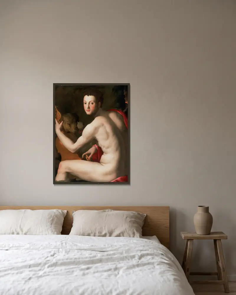 Porträtt av Cosimo I de' Medici som Orfeus av Agnolo Bronzino inramad på en vägg
