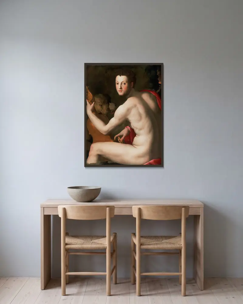 Porträtt av Cosimo I de' Medici som Orfeus av Agnolo Bronzino inramad på en vägg