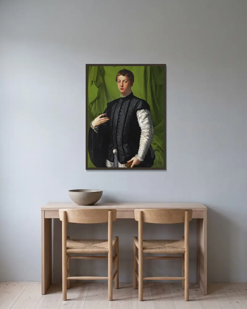 Porträtt av Lodovico Capponi av Agnolo Bronzino inramad på en vägg