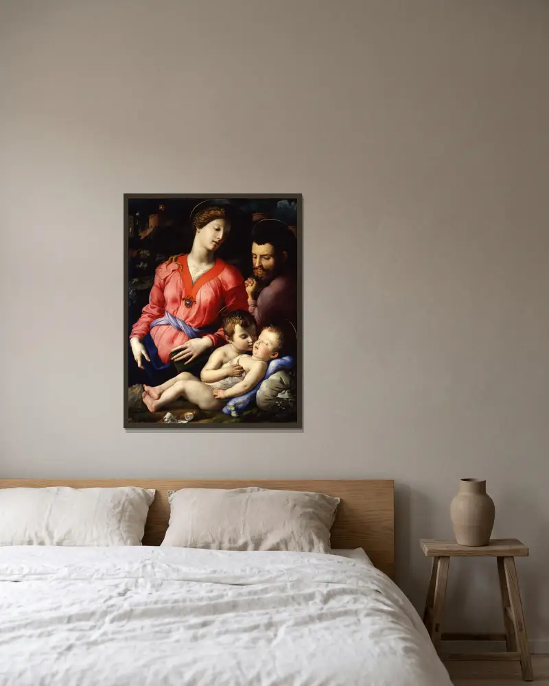 Den heliga familjen Panciatichi av Agnolo Bronzino inramad på en vägg