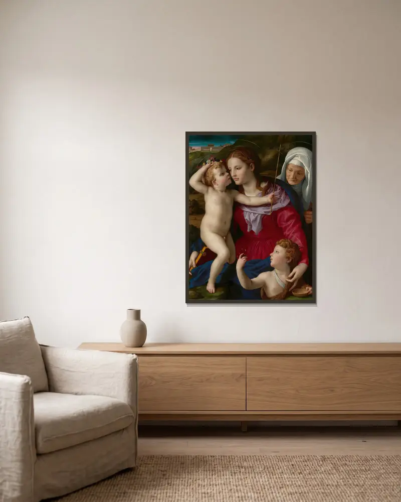 Madonna z Dzieciątkiem, św. Elżbietą i św. Janem Chrzcicielem, Agnolo Bronzino w ramie na ścianie