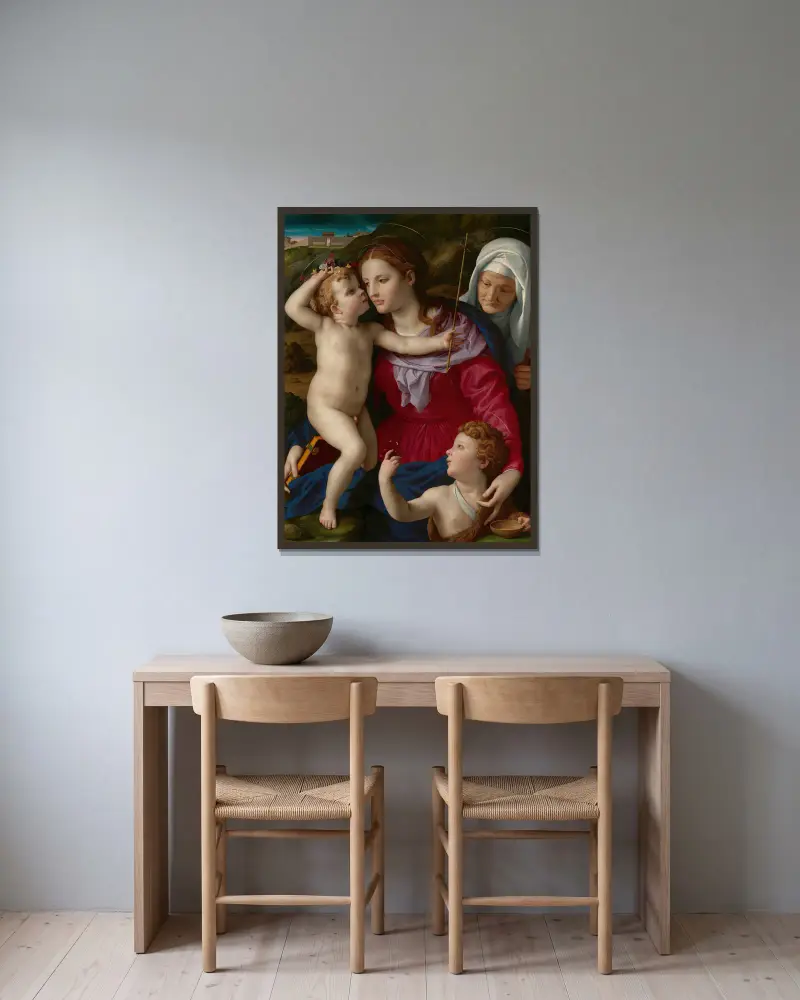 Madonna z Dzieciątkiem, św. Elżbietą i św. Janem Chrzcicielem, Agnolo Bronzino w ramie na ścianie