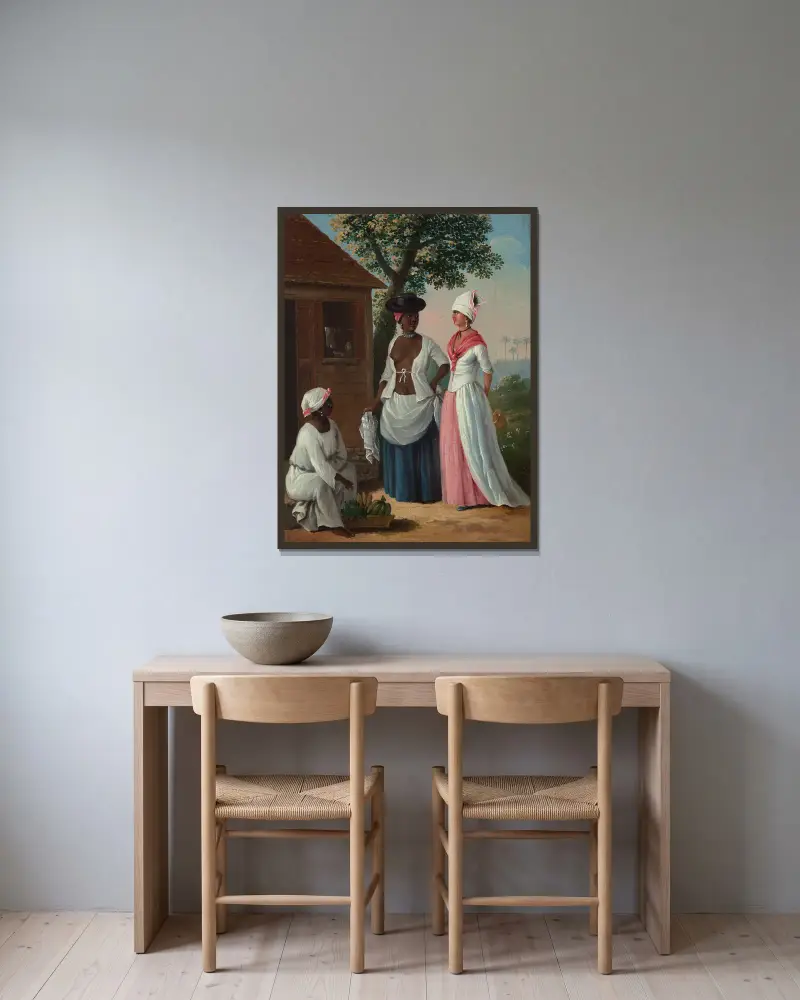 Fria kvinnor från Dominica av Agostino Brunias inramad på en vägg