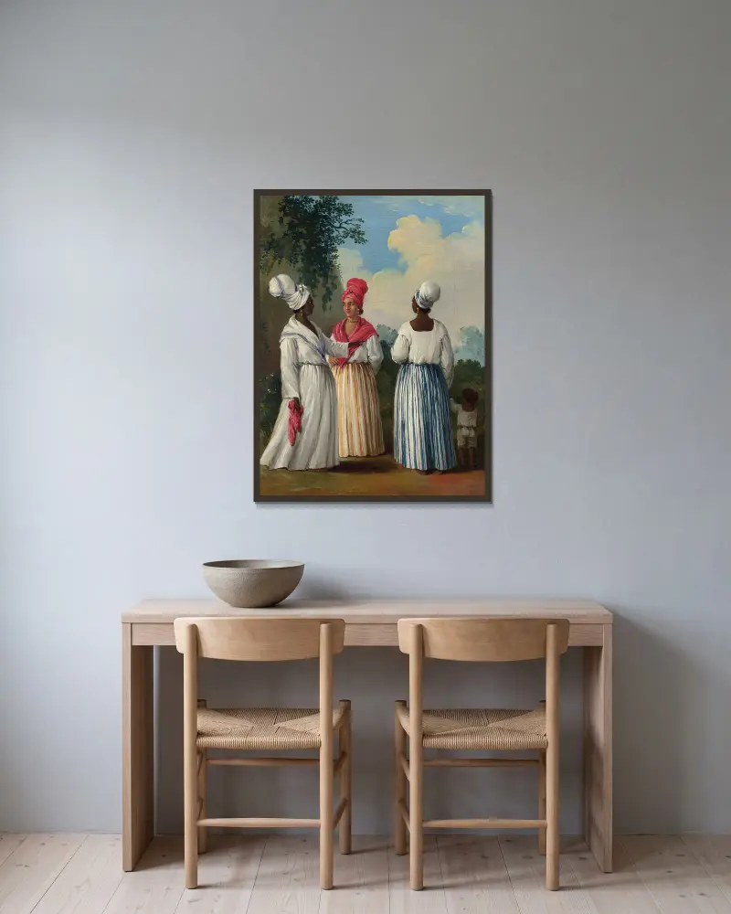 Fria kvinnor från Dominica med barn av Agostino Brunias inramad på en vägg