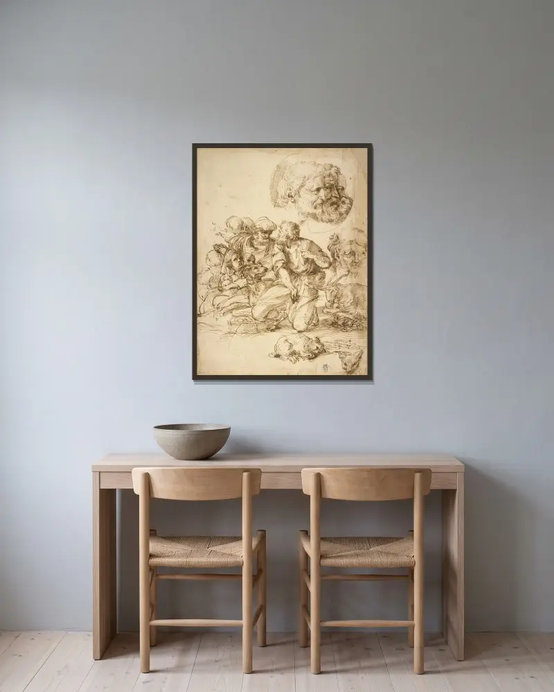En grupp herdar och andra studier av Agostino Carracci inramad på en vägg