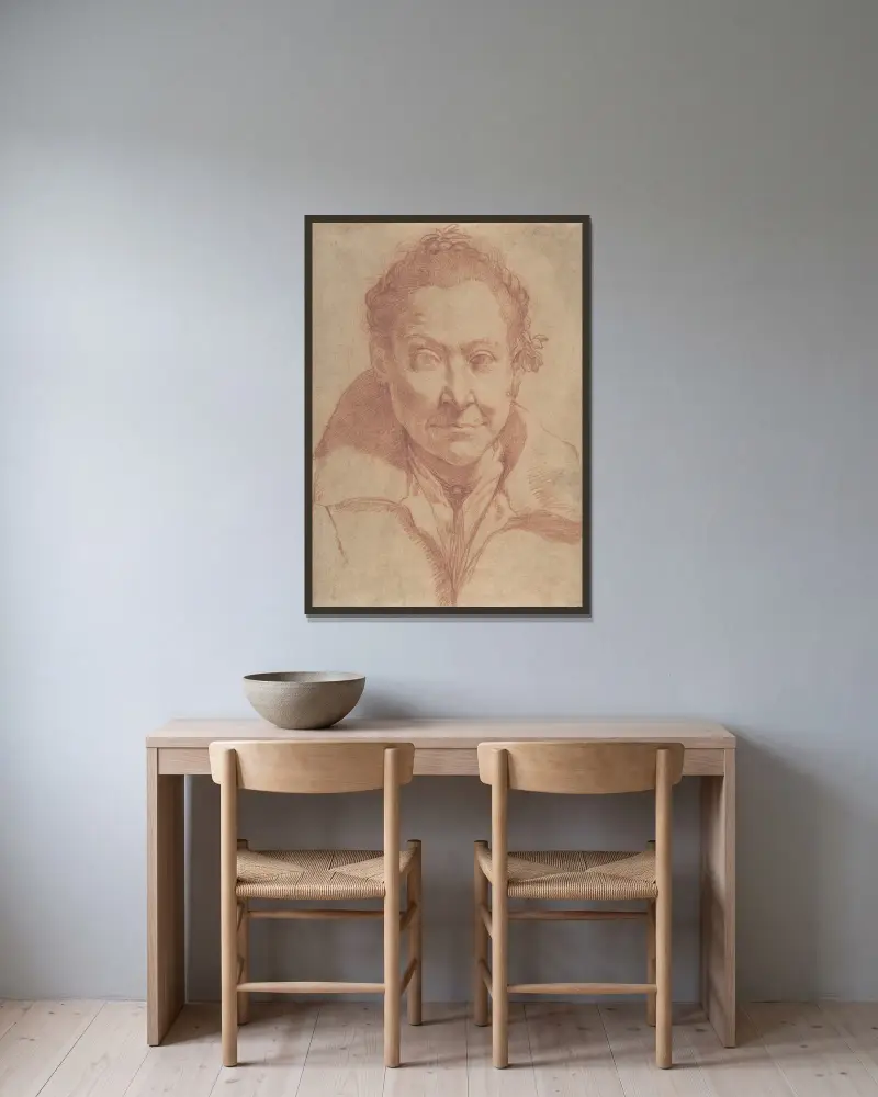 Halvfigurporträtt av en kvinna av Agostino Carracci inramad på en vägg