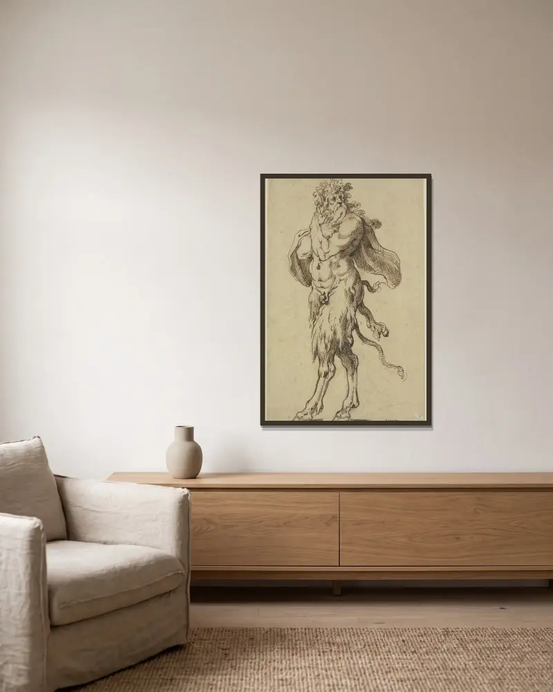 Alter Satyr nach links von Agostino Carracci gerahmt an einer Wand
