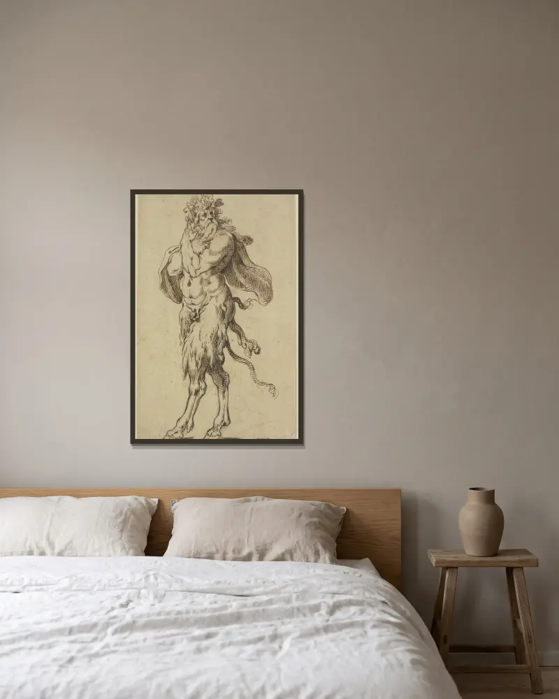 Alter Satyr nach links von Agostino Carracci gerahmt an einer Wand