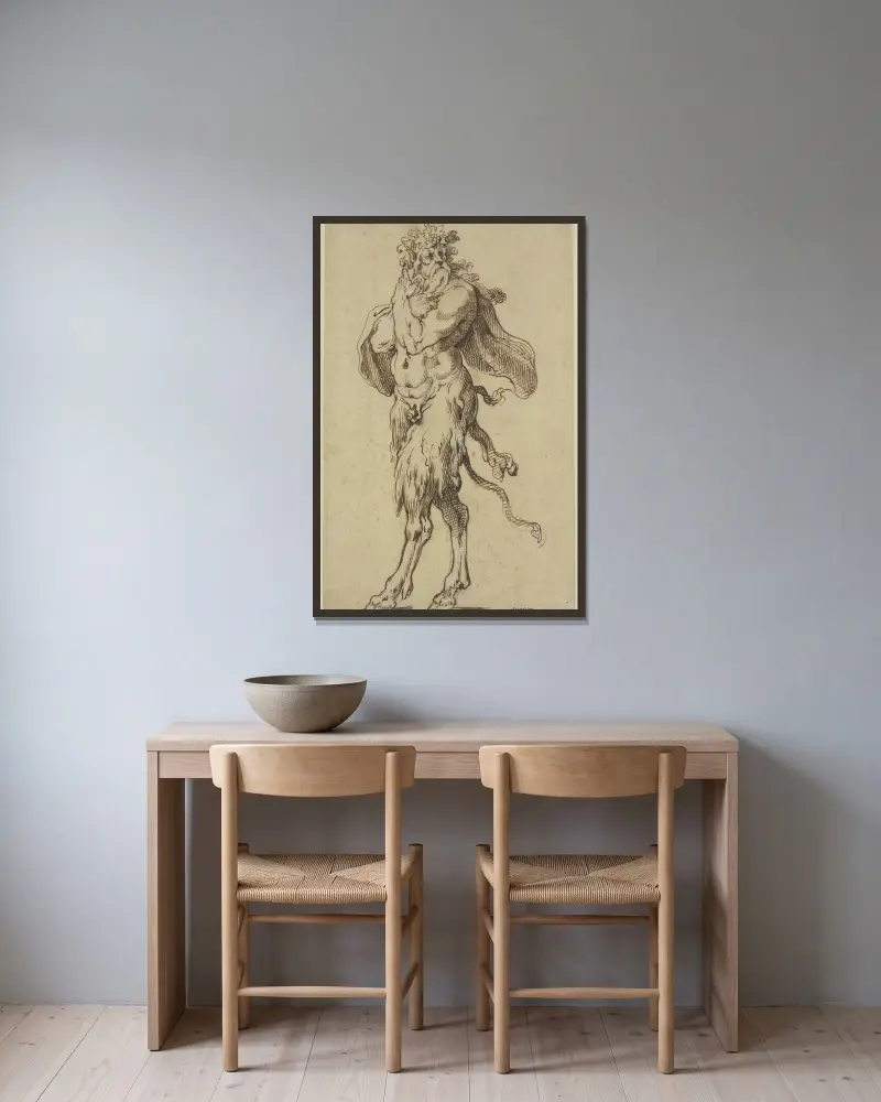 Alter Satyr nach links von Agostino Carracci gerahmt an einer Wand