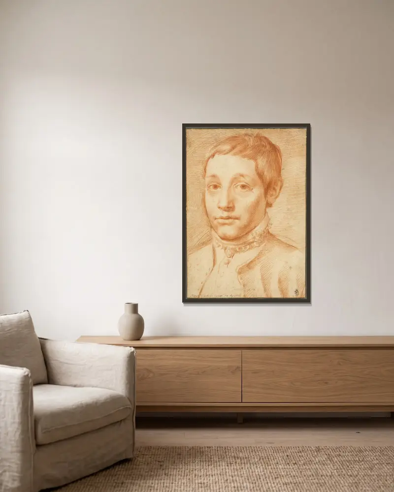 Porträtt av hans son, Antonio Carracci av Agostino Carracci inramad på en vägg