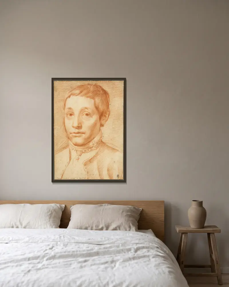 Porträtt av hans son, Antonio Carracci av Agostino Carracci inramad på en vägg