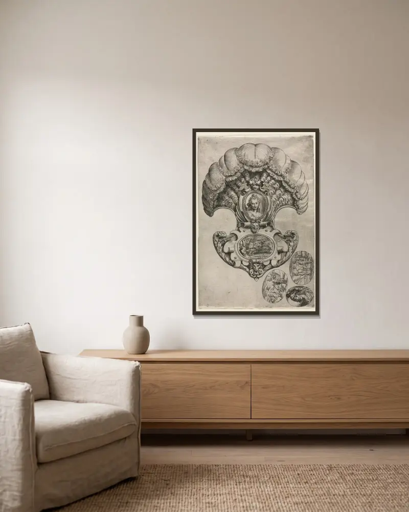 Der Fächer (L’Eventail) von Agostino Carracci gerahmt an einer Wand