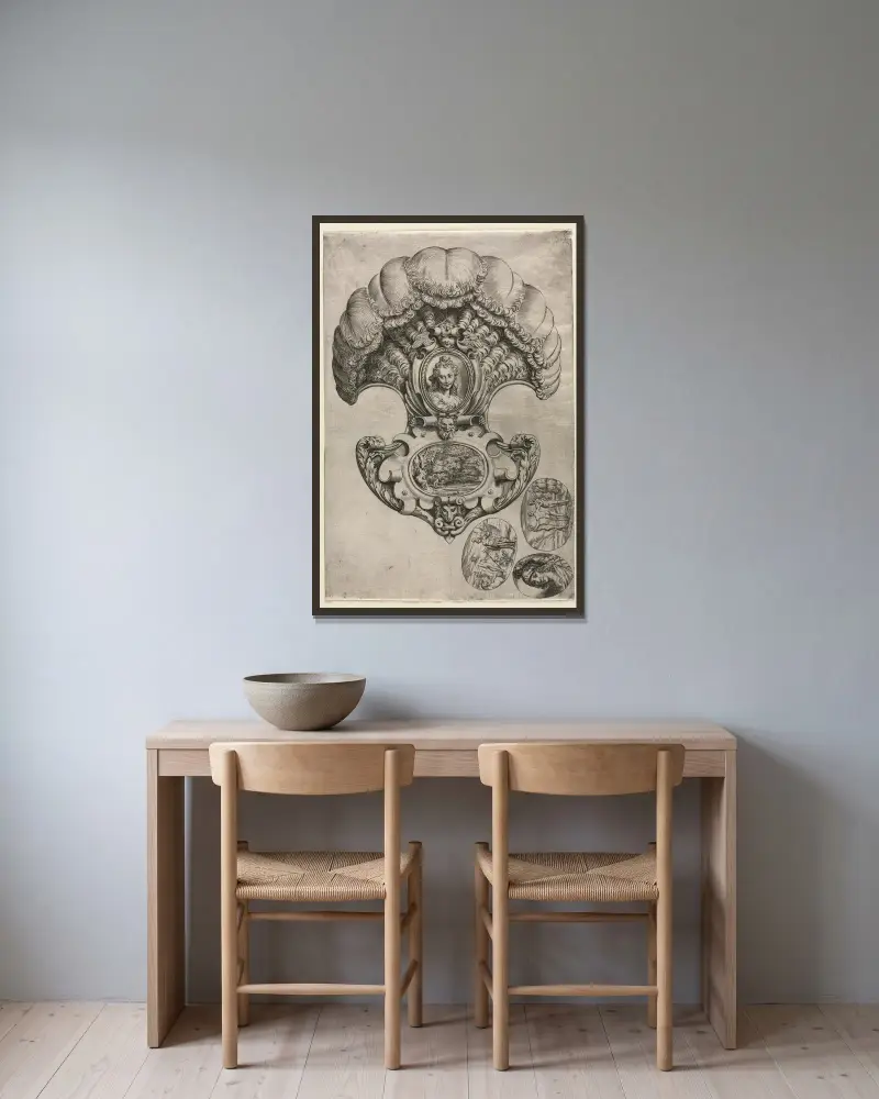 Der Fächer (L’Eventail) von Agostino Carracci gerahmt an einer Wand