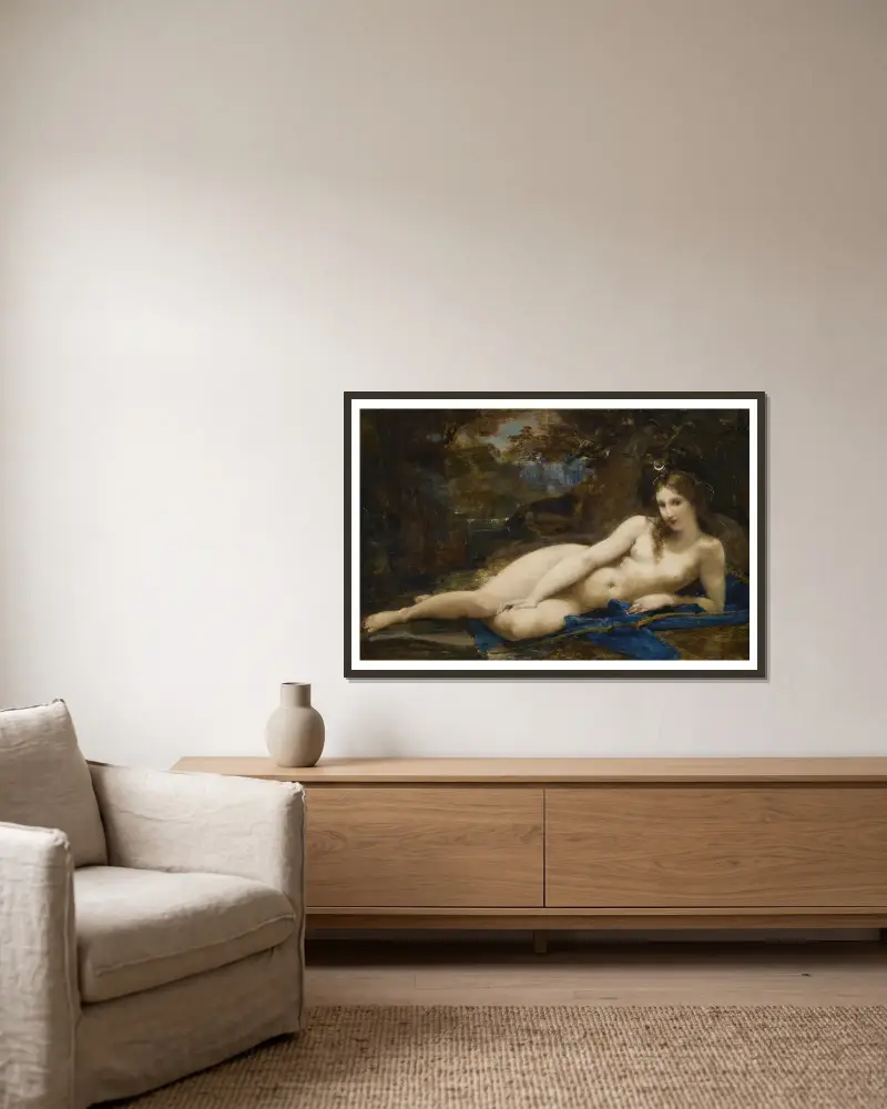 Diana Reposing av Paul-Jacques-Aimé Baudry inramad på en vägg