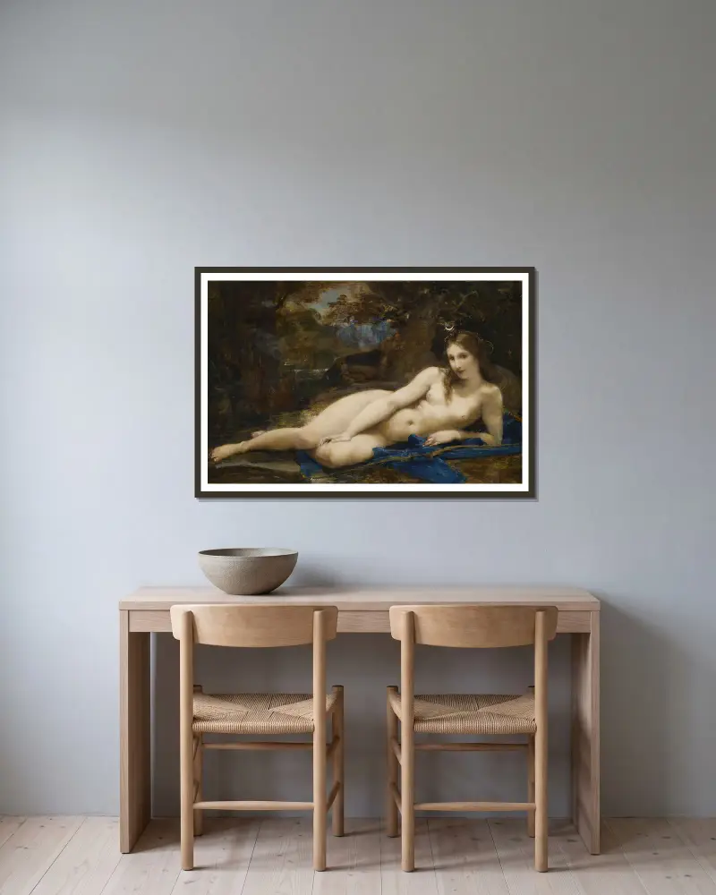 Diana Reposing av Paul-Jacques-Aimé Baudry inramad på en vägg