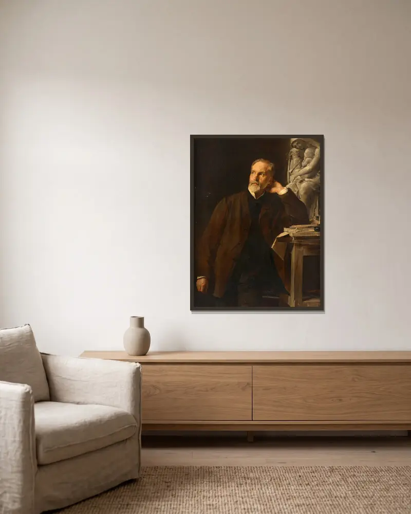 Porträtt av skulptören Eugène Guillaume av Paul-Jacques-Aimé Baudry inramad på en vägg