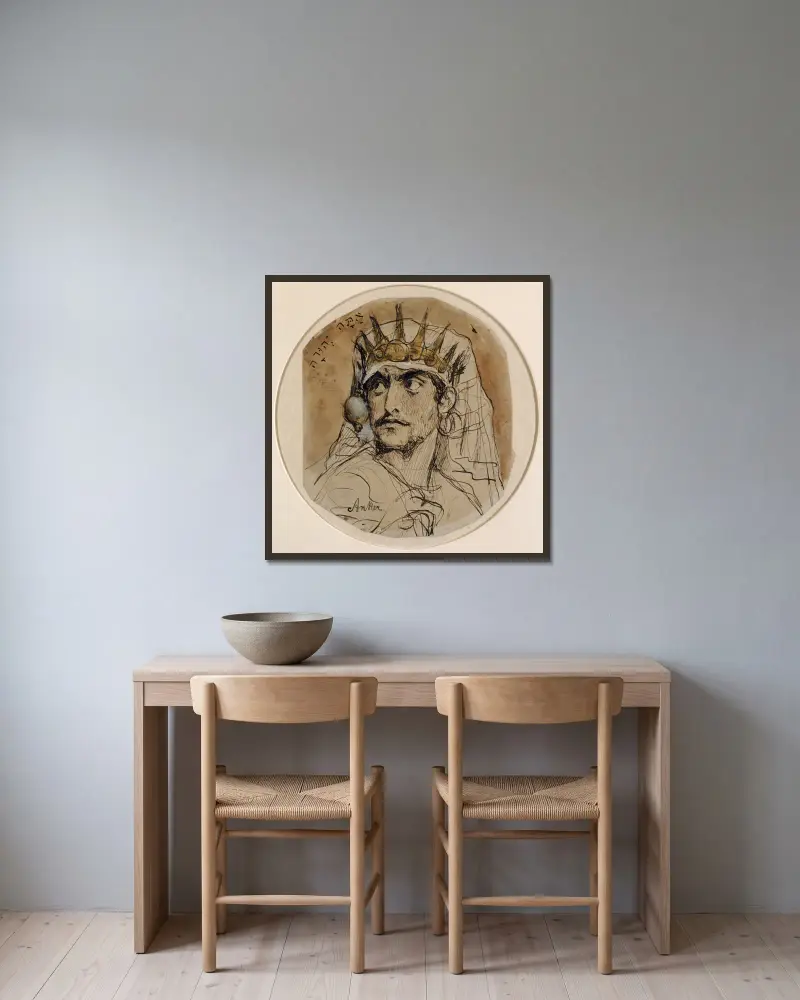 Kopf eines jüdischen Königs (David) av Albert Anker inramad på en vägg