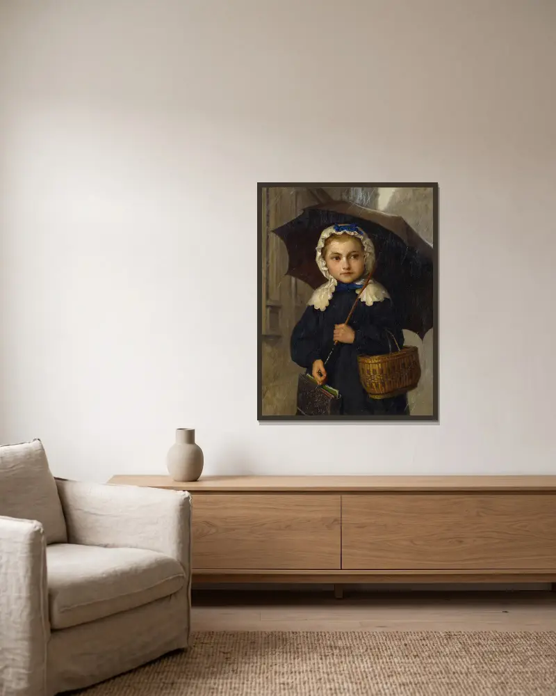 Louise Anker z parasolką, Albert Anker w ramie na ścianie