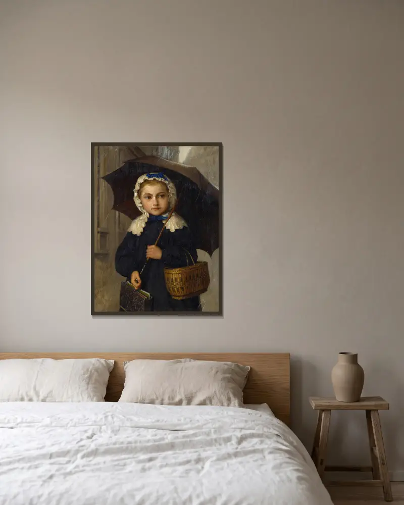 Louise Anker z parasolką, Albert Anker w ramie na ścianie