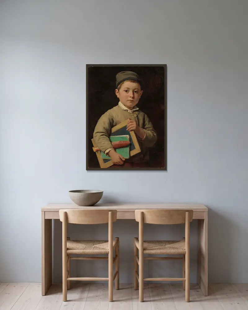 Schoolboy av Albert Anker inramad på en vägg