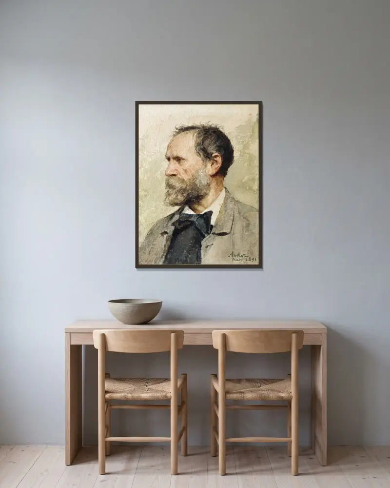 Self-portrait in profile, left av Albert Anker inramad på en vägg