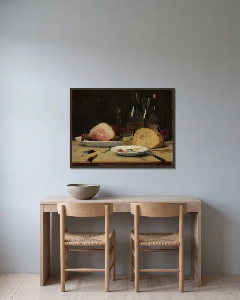Still life; Excess av Albert Anker inramad på en vägg