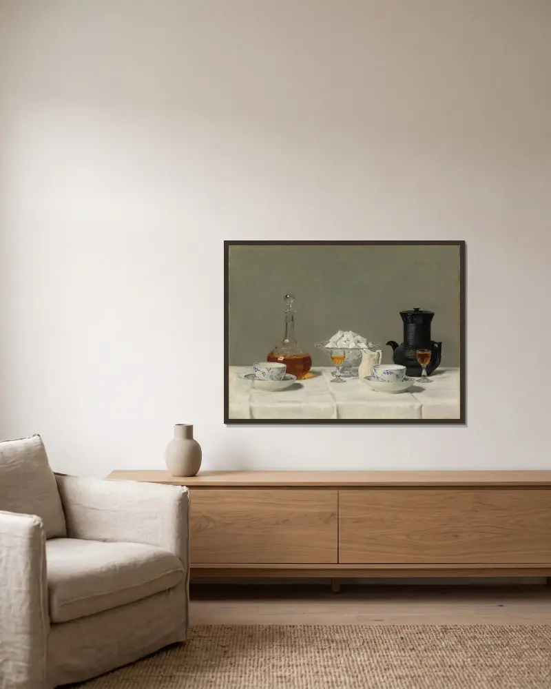 Still life with coffee av Albert Anker inramad på en vägg