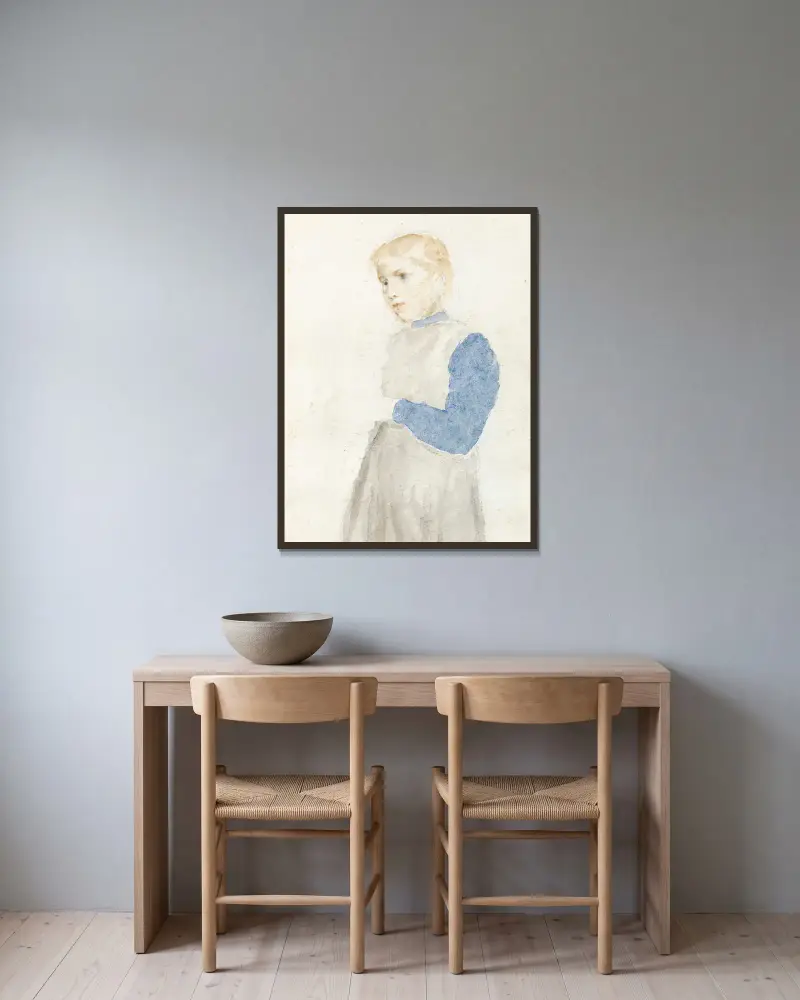 Study Of A Standing Girl av Albert Anker inramad på en vägg