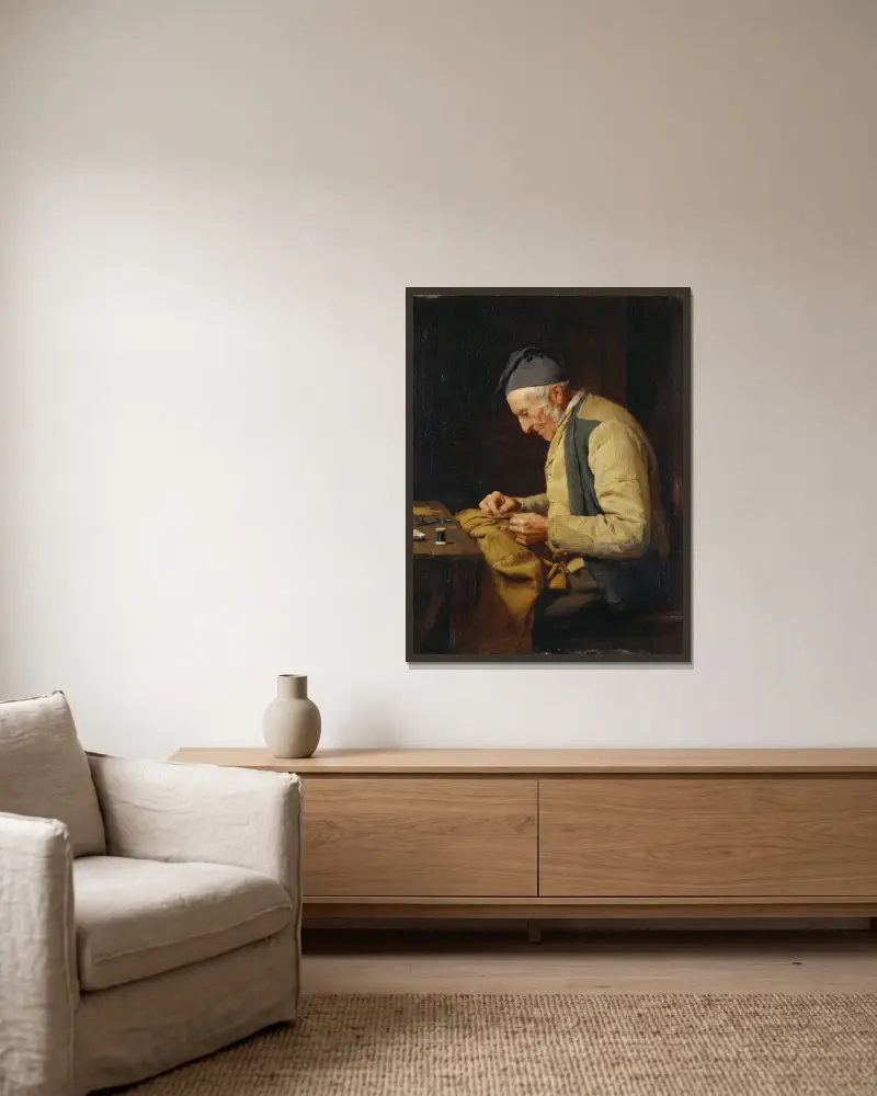 The village tailor av Albert Anker inramad på en vägg