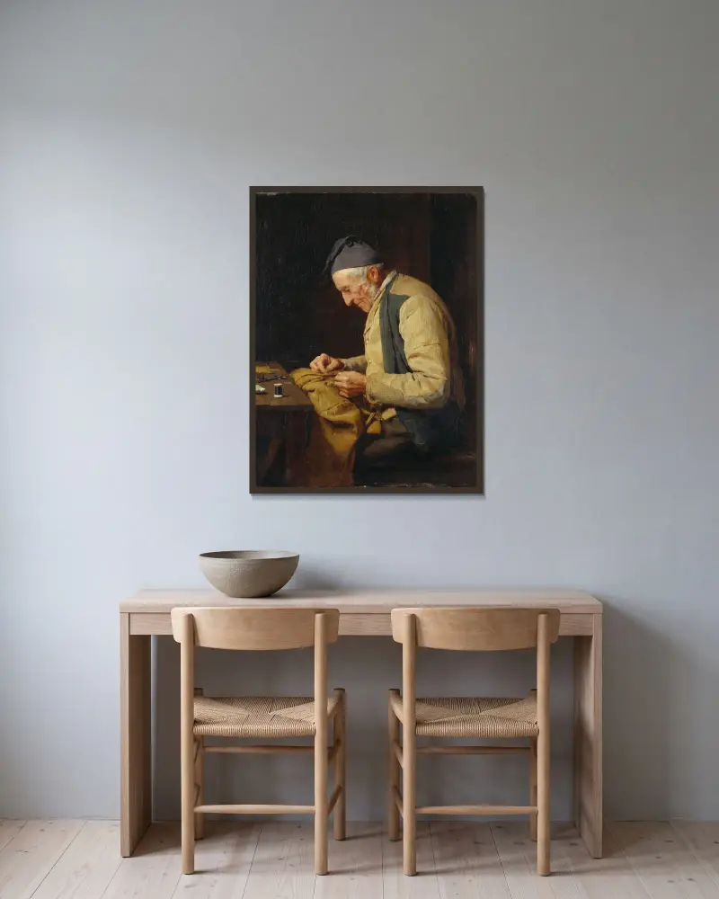 The village tailor av Albert Anker inramad på en vägg