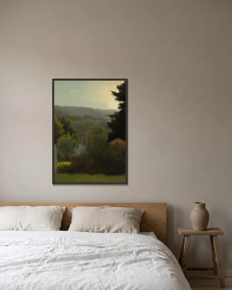 Zalesněné kopce, Albert Bierstadt v rámu na stěně