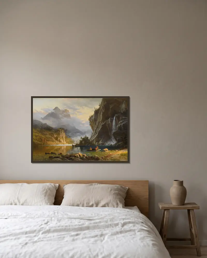 Indians Spear Fishing av Albert Bierstadt inramad på en vägg